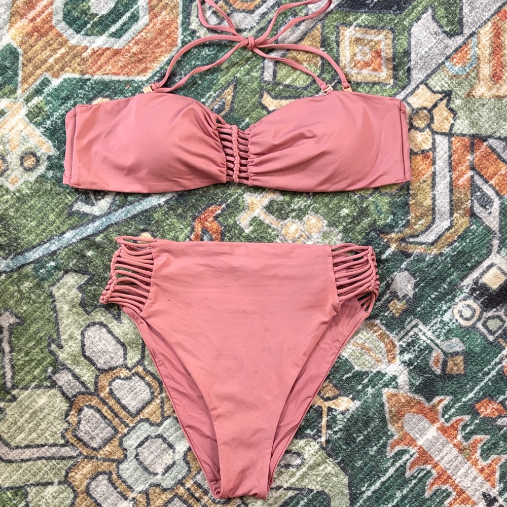 Pink Strappy High-Waist Bikini Set